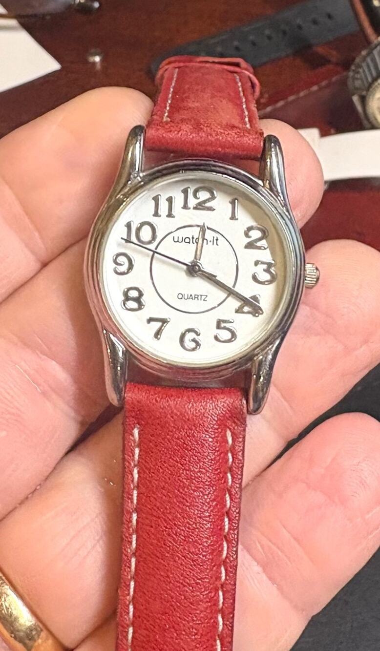 Women's 30mm Silver Tone Watch-it Watch, Red Leather Band